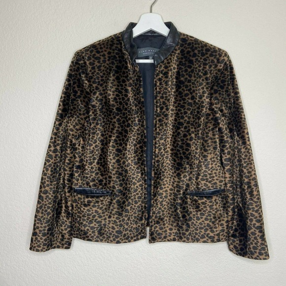 Alex Garfield Velvet Faux Leather Detail Leopard Blazer - Picture 2 of 7